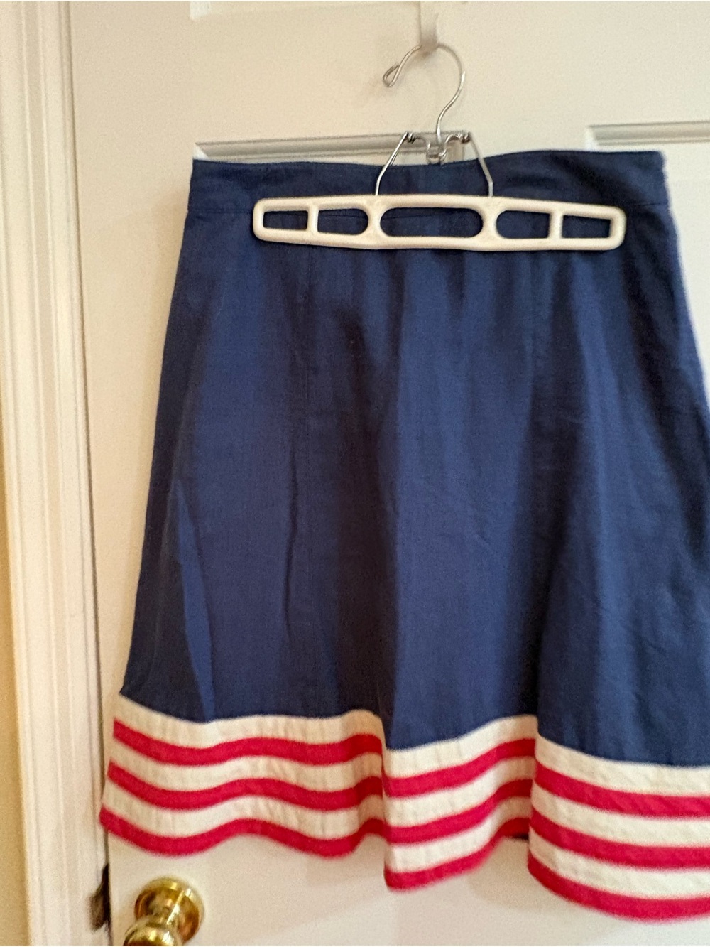 Boden Navy Circle Skirt with Pink and White Striped Hem